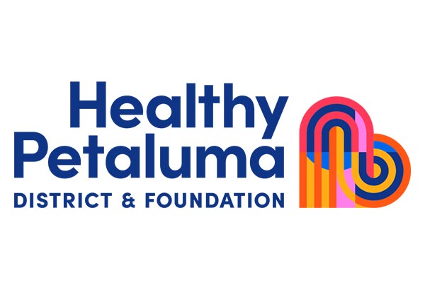 Logo of "Healthy Petaluma District & Foundation" with colorful, intertwined heart designs on the right.