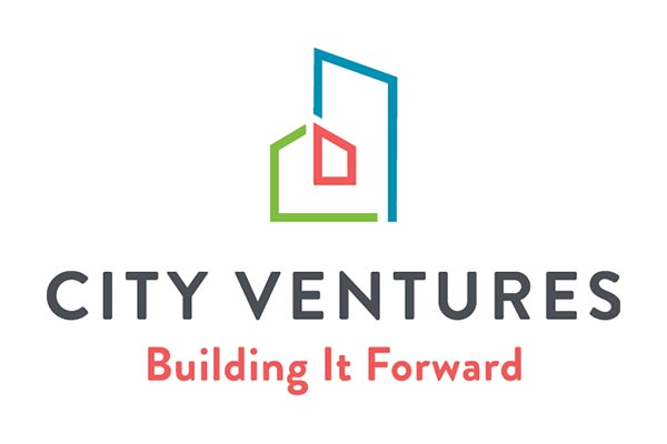 Logo of City Ventures featuring abstract building design above the text "Building It Forward.