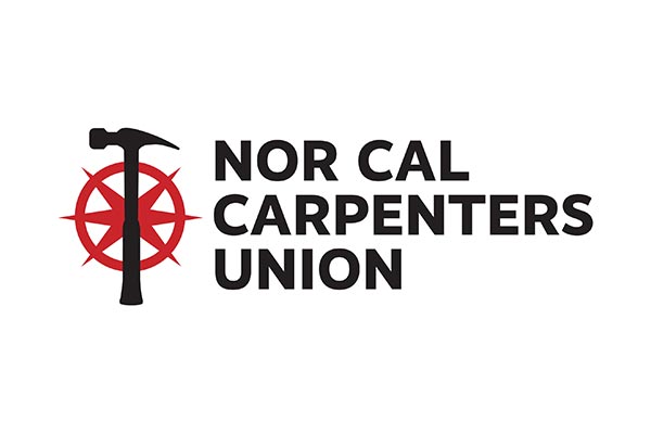 Logo of the Nor Cal Carpenters Union featuring a black hammer and a red compass design next to the text.