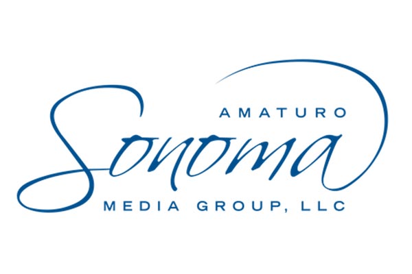 Logo of Amaturo Sonoma Media Group, LLC in blue cursive letters.