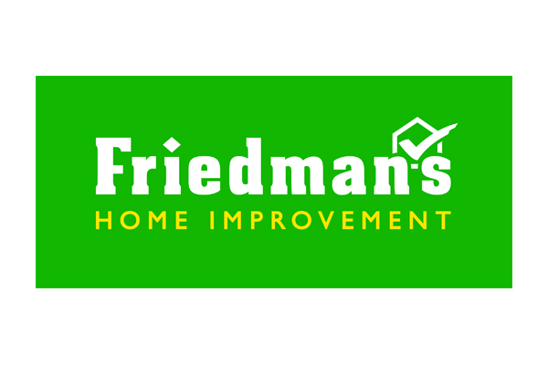 Friedman's Home Improvement logo with white text and a checkmark in a green rectangle, "Home Improvement" in yellow below "Friedman's.