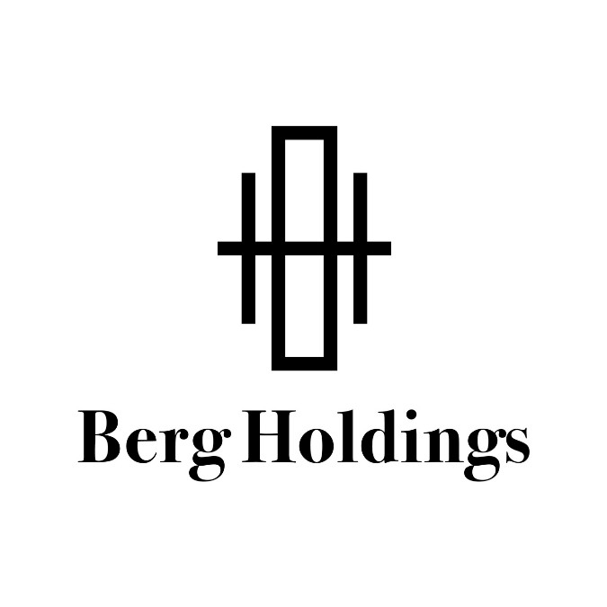 Black geometric logo with overlapping vertical and horizontal lines above the text "Berg Holdings" in bold serif font on a white background.