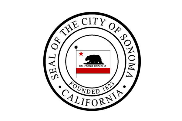 Seal of the City of Sonoma, California, featuring the California state flag with a bear in the center and text stating "Founded 1823.