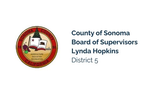 Seal of Sonoma County, California, next to text reading "County of Sonoma Board of Supervisors Lynda Hopkins District 5.