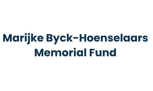 Text reads: "Marijke Byck-Hoenselaars Memorial Fund" in bold, dark blue letters on a white background.