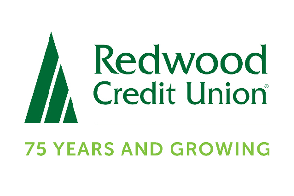 Redwood Credit Union logo with green tree graphic and text that reads "75 Years and Growing.