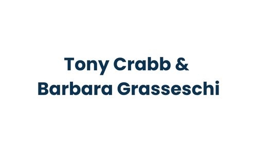 White background with the names "Tony Crabb & Barbara Grasseschi" in bold, dark blue text centered on the image.