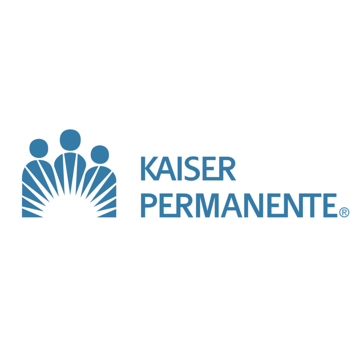 Kaiser Permanente logo featuring three blue human figures above a sunrise design, with the text "Kaiser Permanente" on the right.
