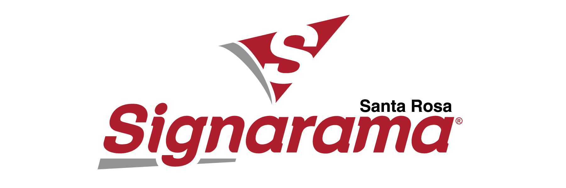 Signarama Santa Rosa logo in red and gray, featuring a large "S" within a triangular shape above the company name in bold text.