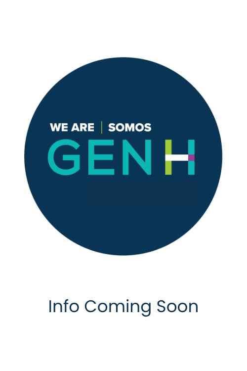 A circular logo with the text “WE ARE | SOMOS GEN H” on a dark blue background. Below, the words “Info Coming Soon” appear in plain text.