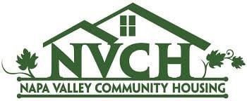 Green logo of Napa Valley Community Housing featuring stylized houses, grape leaves, and the acronym NVCH above the full organization name.